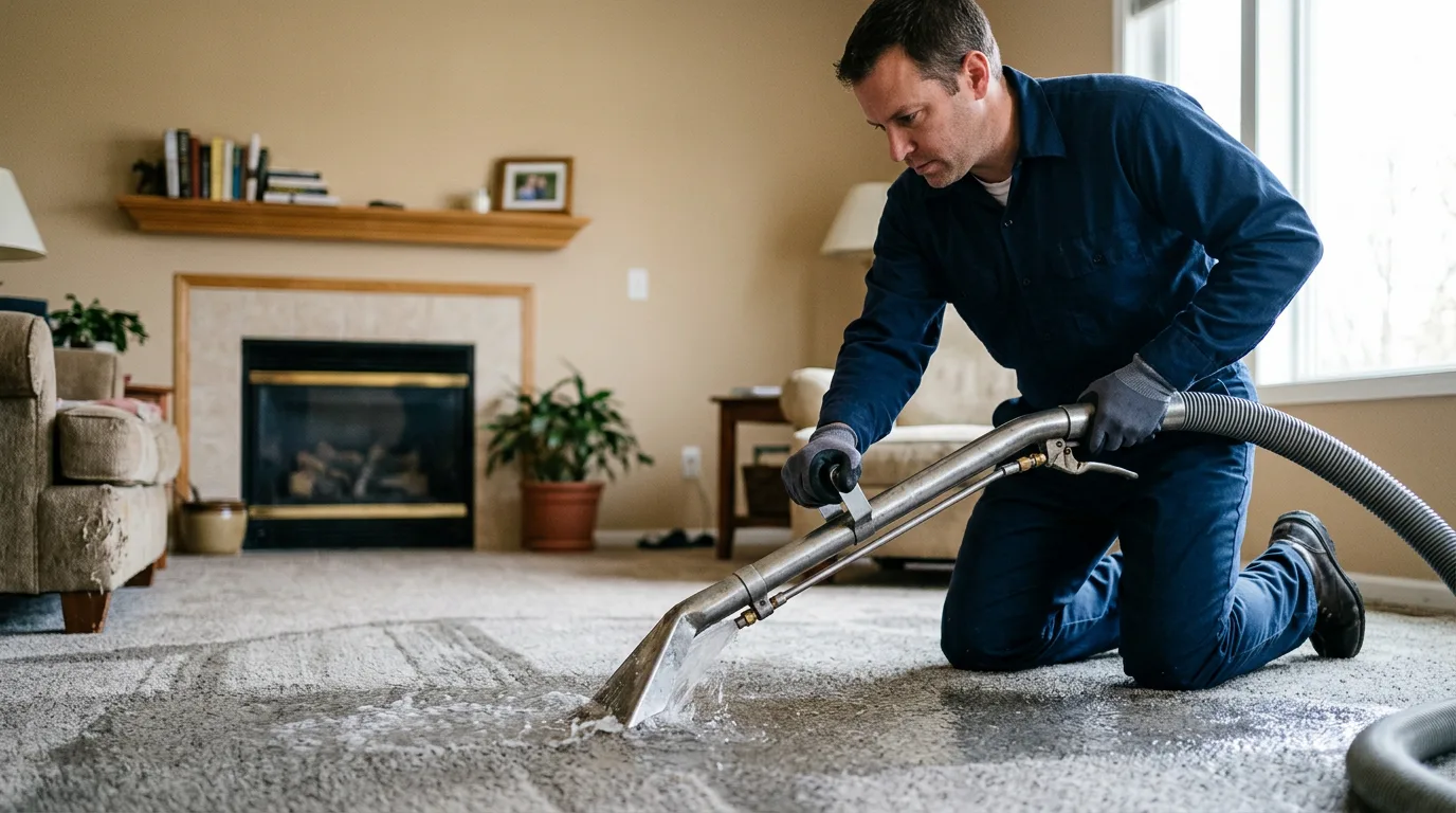Water damage restoration technician working near Mayfield, KS